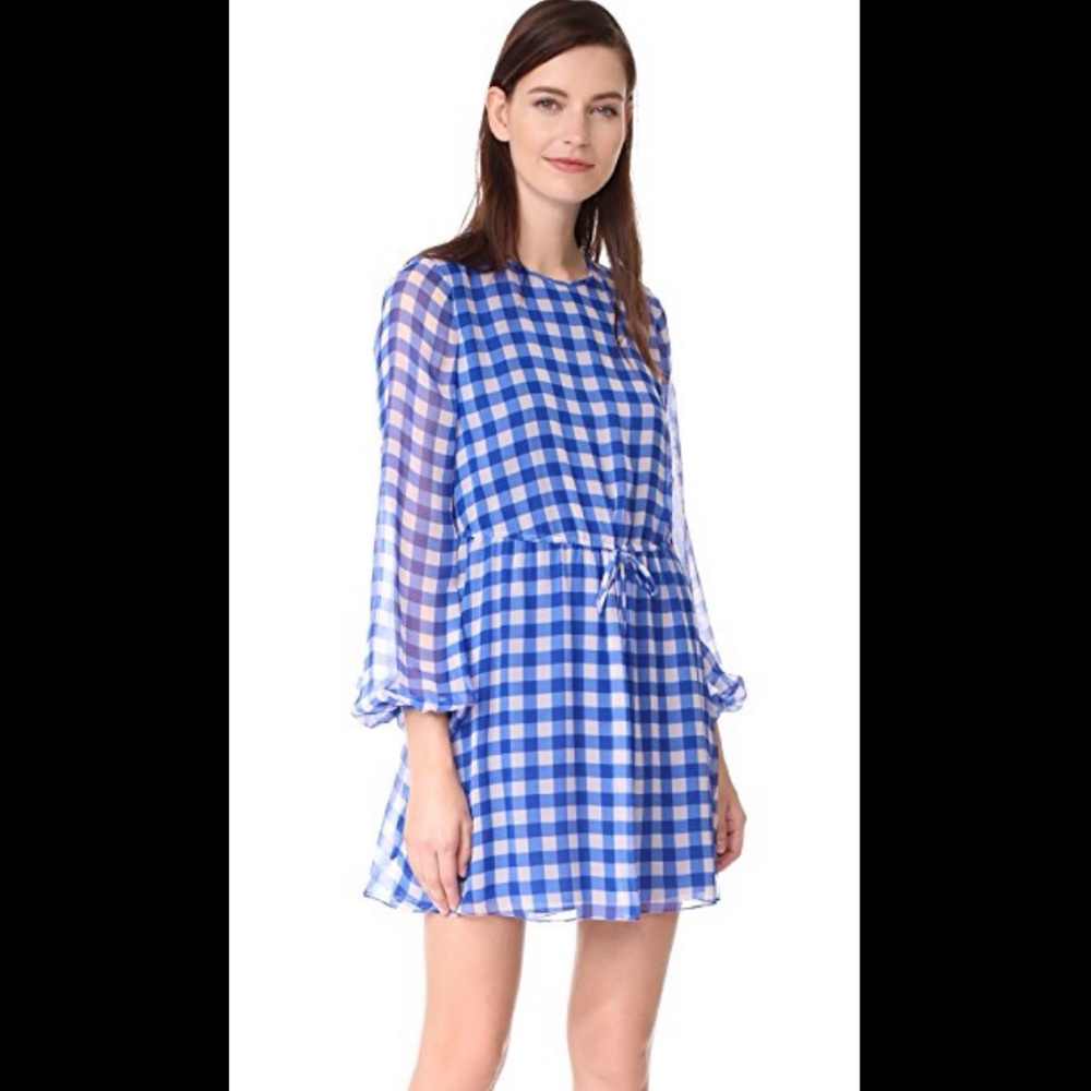 Diane von Furstenberg Gingham Cinch Waist Silk Mini Dress